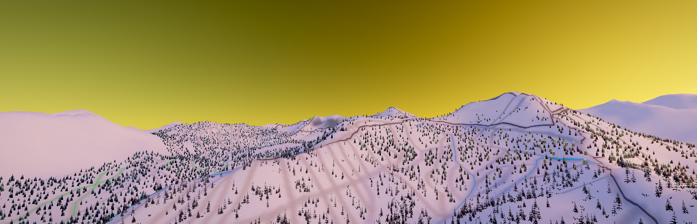 The Wasatch above Alta at the blue hour after sunset, drawn from the measured terrain