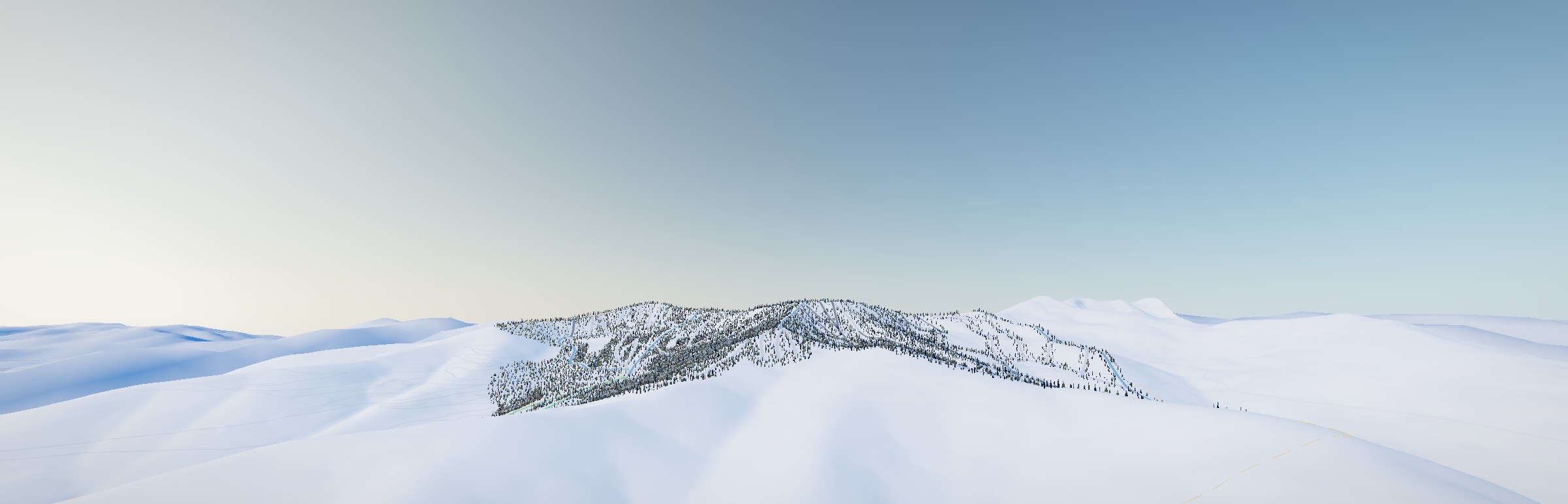 The Selkirks above Schweitzer at late morning, drawn from the measured terrain