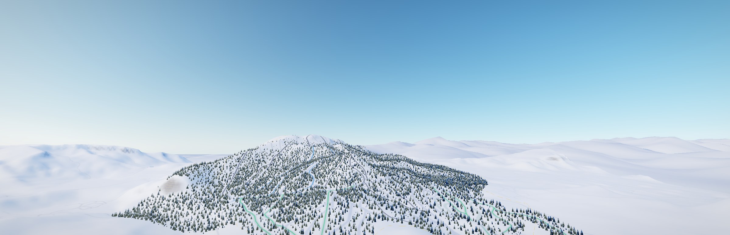 The Sierra crest west of Mammoth Mountain in mid-morning light, drawn from the measured terrain