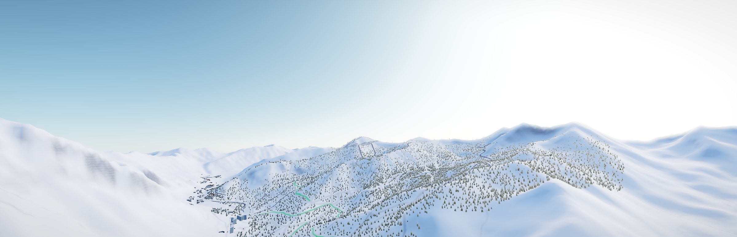 Little Cottonwood Canyon above Snowbird in mid-morning light, drawn from the measured terrain