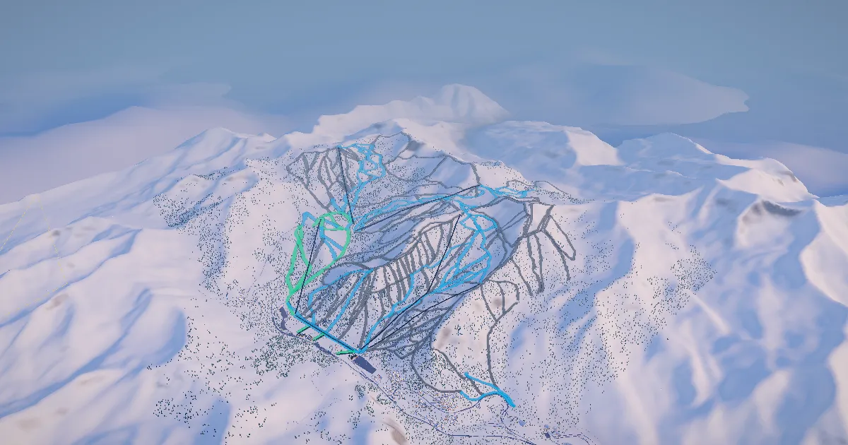 Alta in 3D, drawn from its measured ground with its surveyed runs and lifts