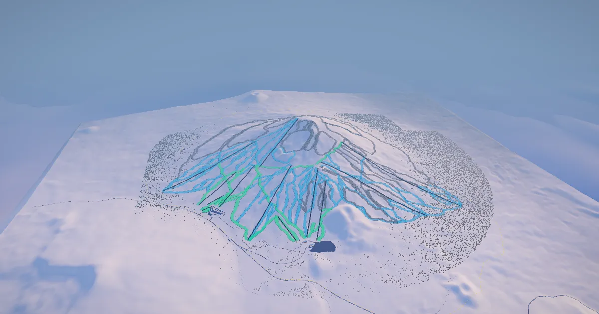 Mount Bachelor in 3D, drawn from its measured ground with its surveyed runs and lifts