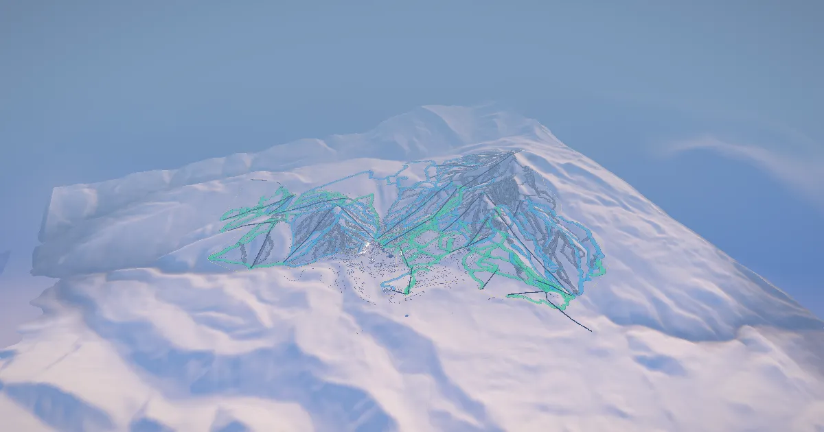 Big Sky in 3D, drawn from its measured ground with its surveyed runs and lifts