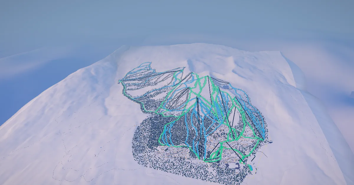 Big White in 3D, drawn from its measured ground with its surveyed runs and lifts