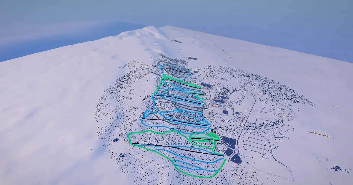 Blue Mountain in 3D, drawn from its measured ground with its surveyed runs and lifts