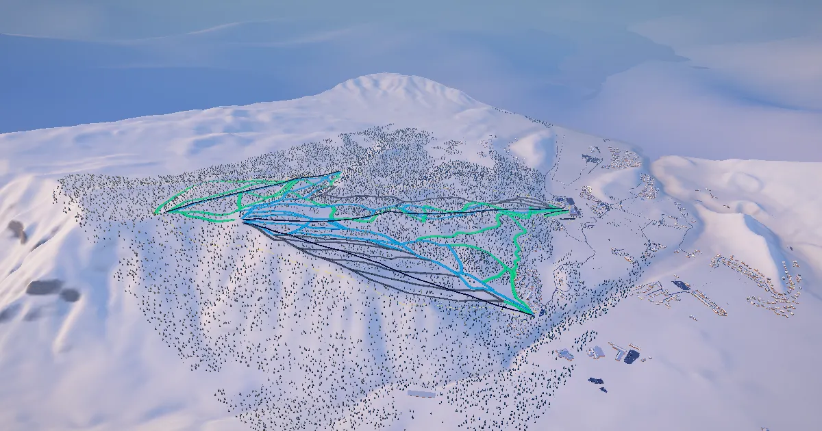 Buttermilk in 3D, drawn from its measured ground with its surveyed runs and lifts