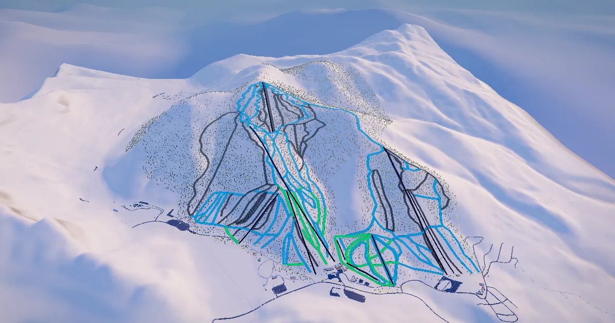 Cannon Mountain in 3D, drawn from its measured ground with its surveyed runs and lifts