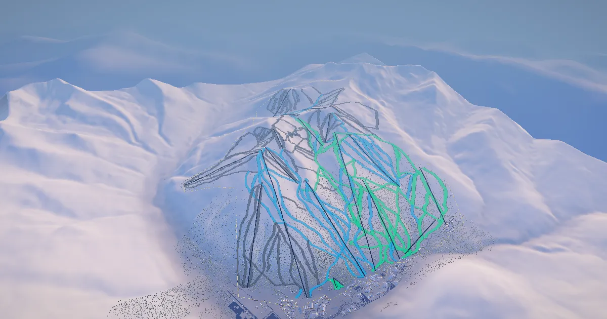 Copper Mountain in 3D, drawn from its measured ground with its surveyed runs and lifts