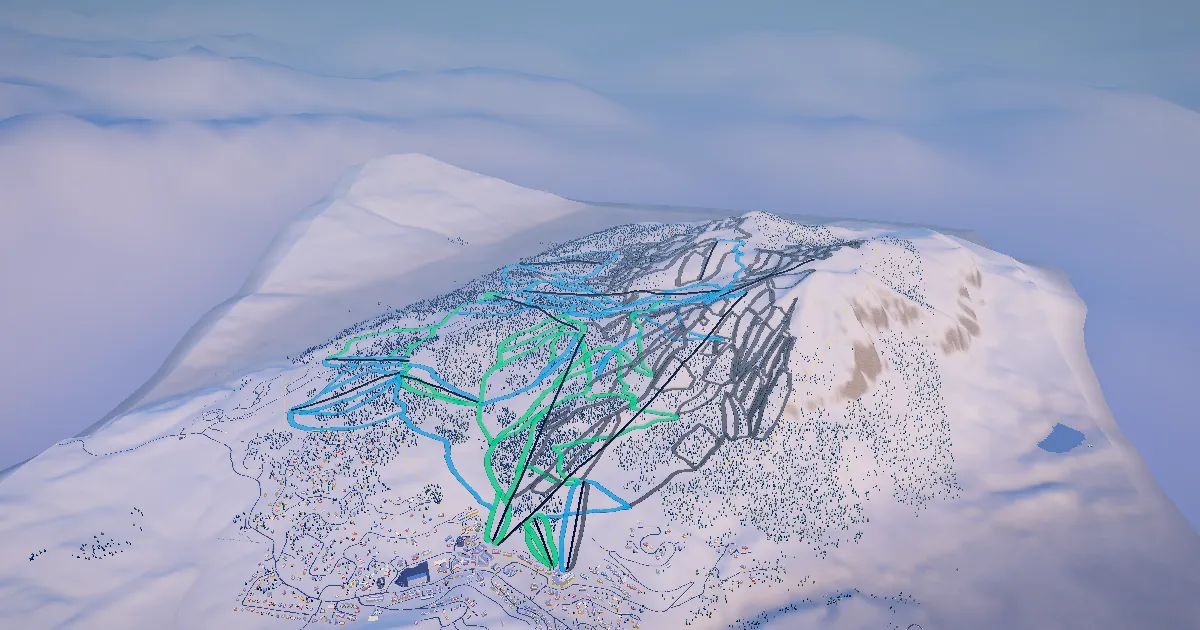 Crested Butte in 3D, drawn from its measured ground with its surveyed runs and lifts