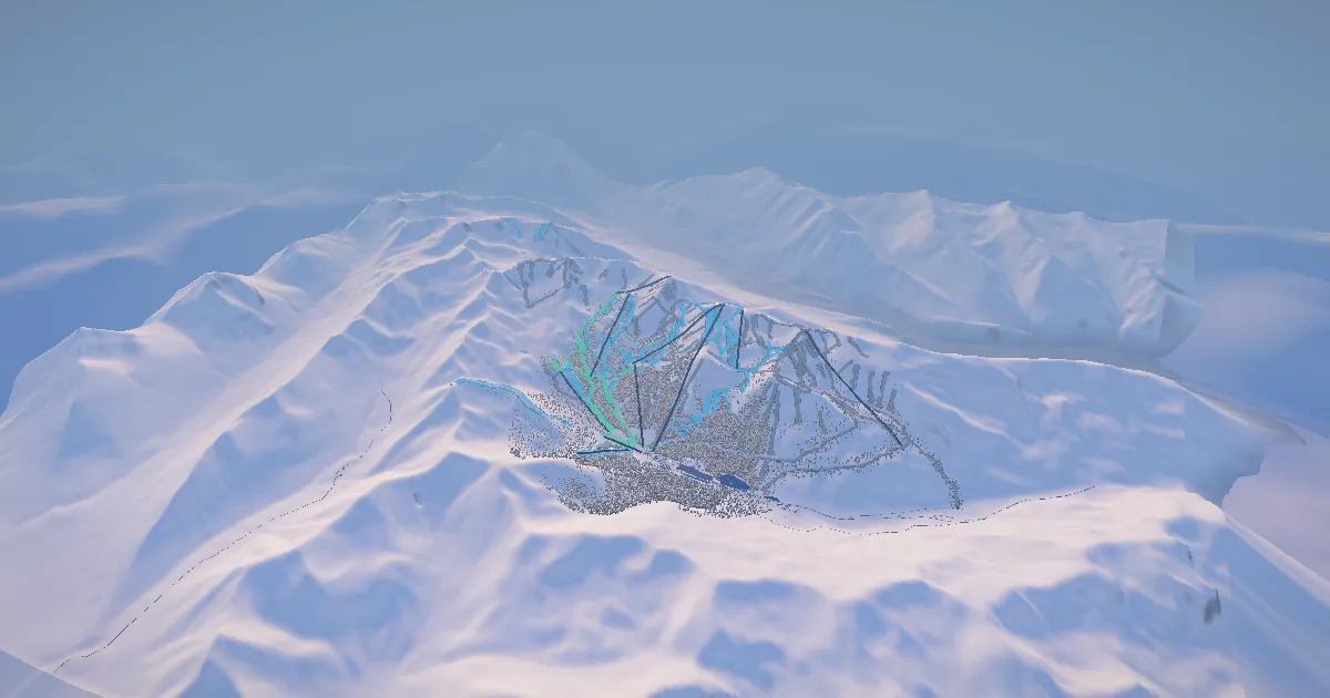 Crystal Mountain in 3D, drawn from its measured ground with its surveyed runs and lifts