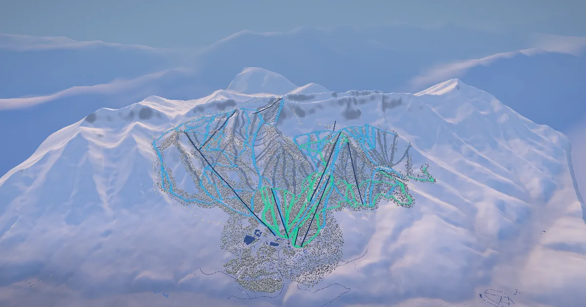 Fernie in 3D, drawn from its measured ground with its surveyed runs and lifts