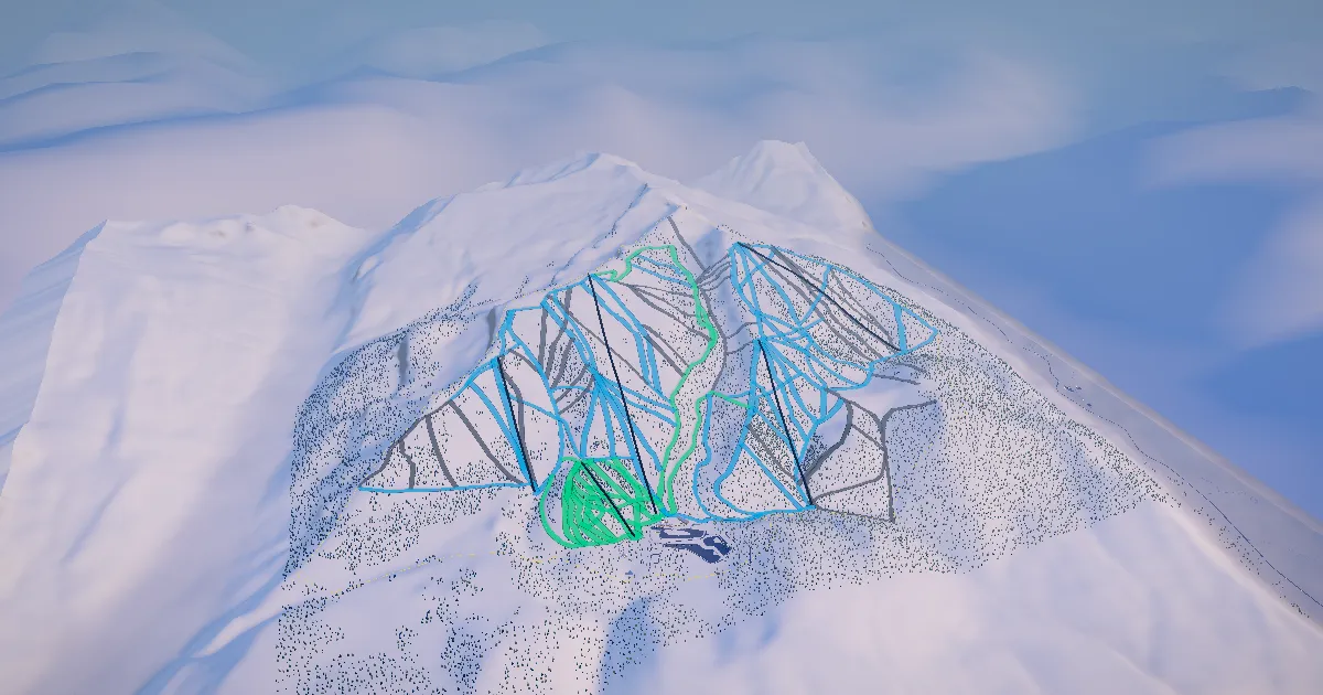 Grand Targhee in 3D, drawn from its measured ground with its surveyed runs and lifts