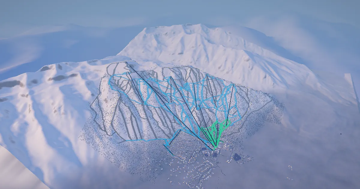 Jackson Hole in 3D, drawn from its measured ground with its surveyed runs and lifts