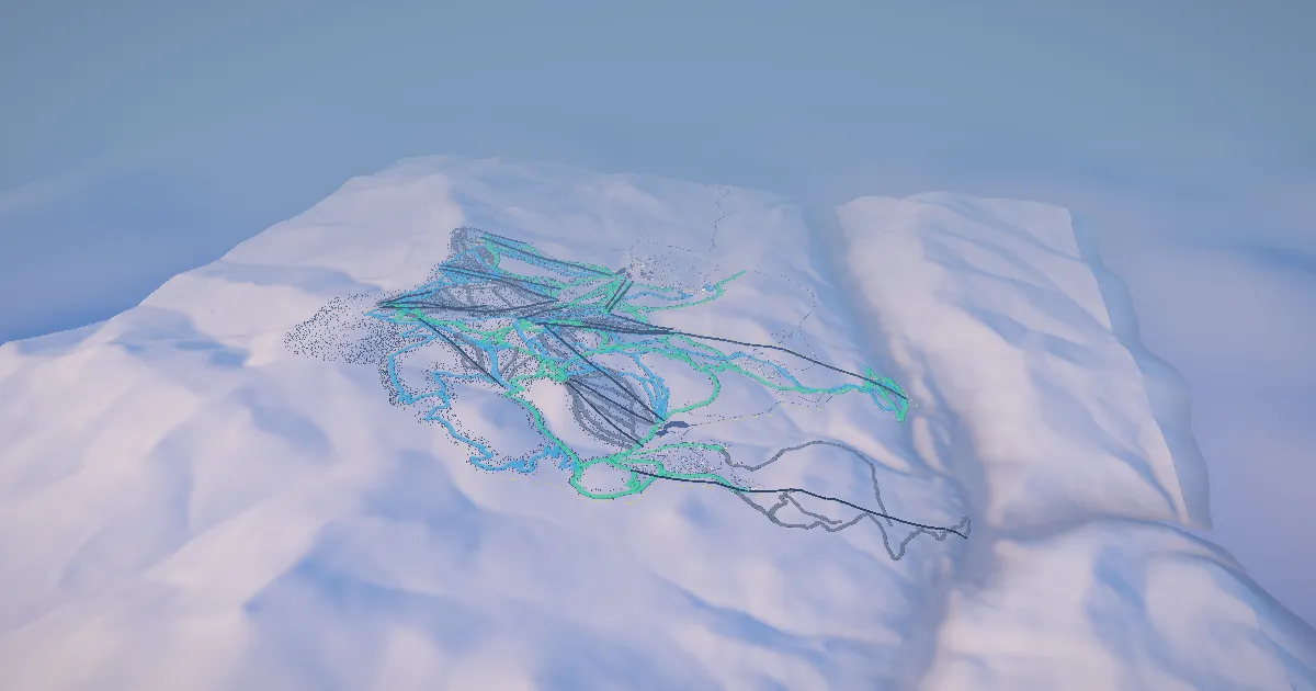 Killington in 3D, drawn from its measured ground with its surveyed runs and lifts