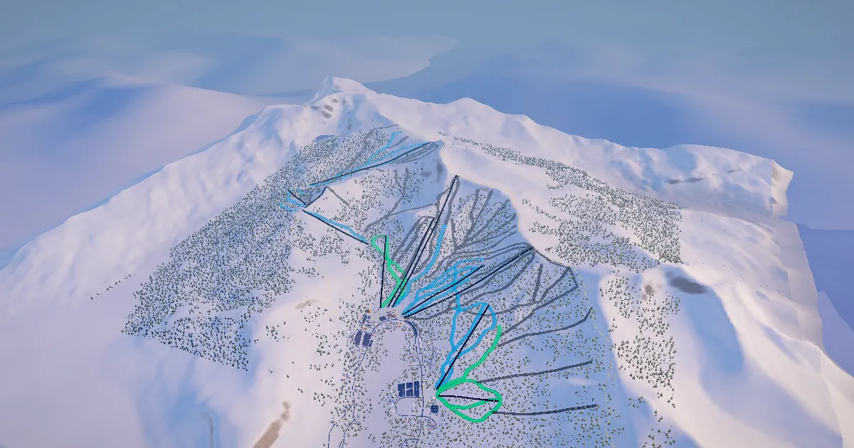 Kirkwood in 3D, drawn from its measured ground with its surveyed runs and lifts