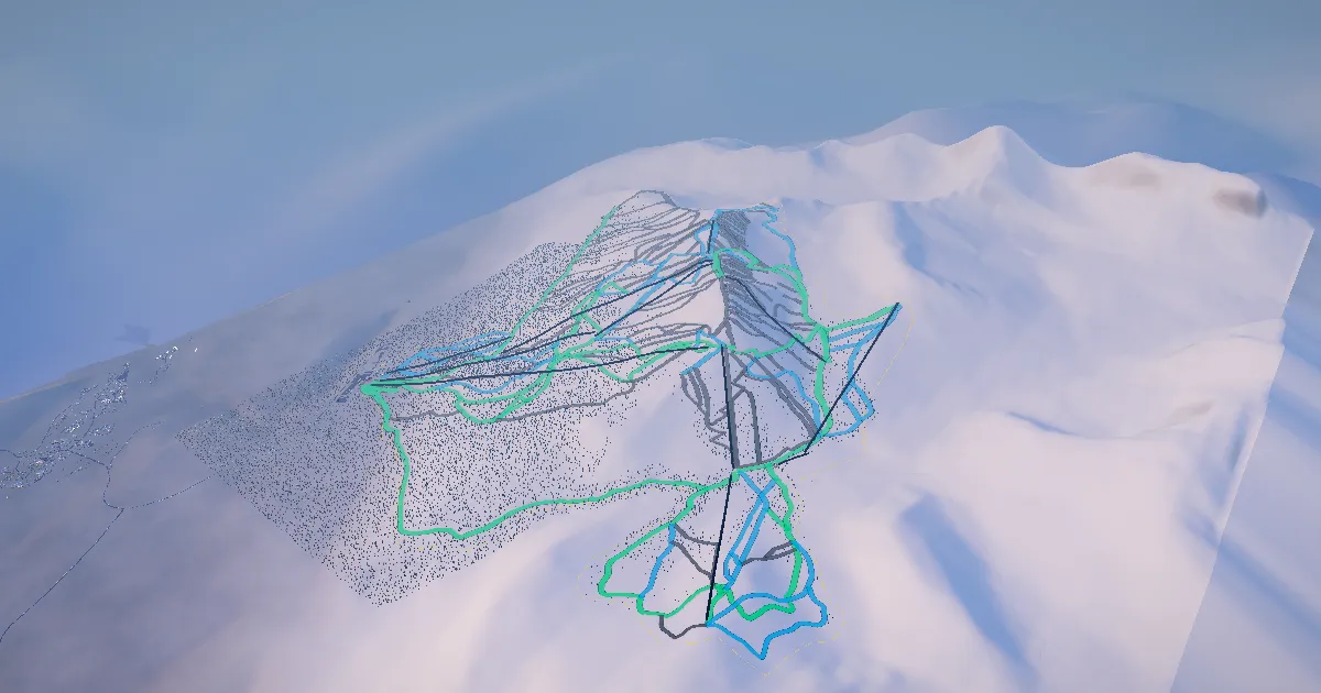 Lake Louise in 3D, drawn from its measured ground with its surveyed runs and lifts