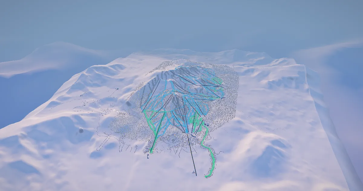 Mammoth Mountain in 3D, drawn from its measured ground with its surveyed runs and lifts