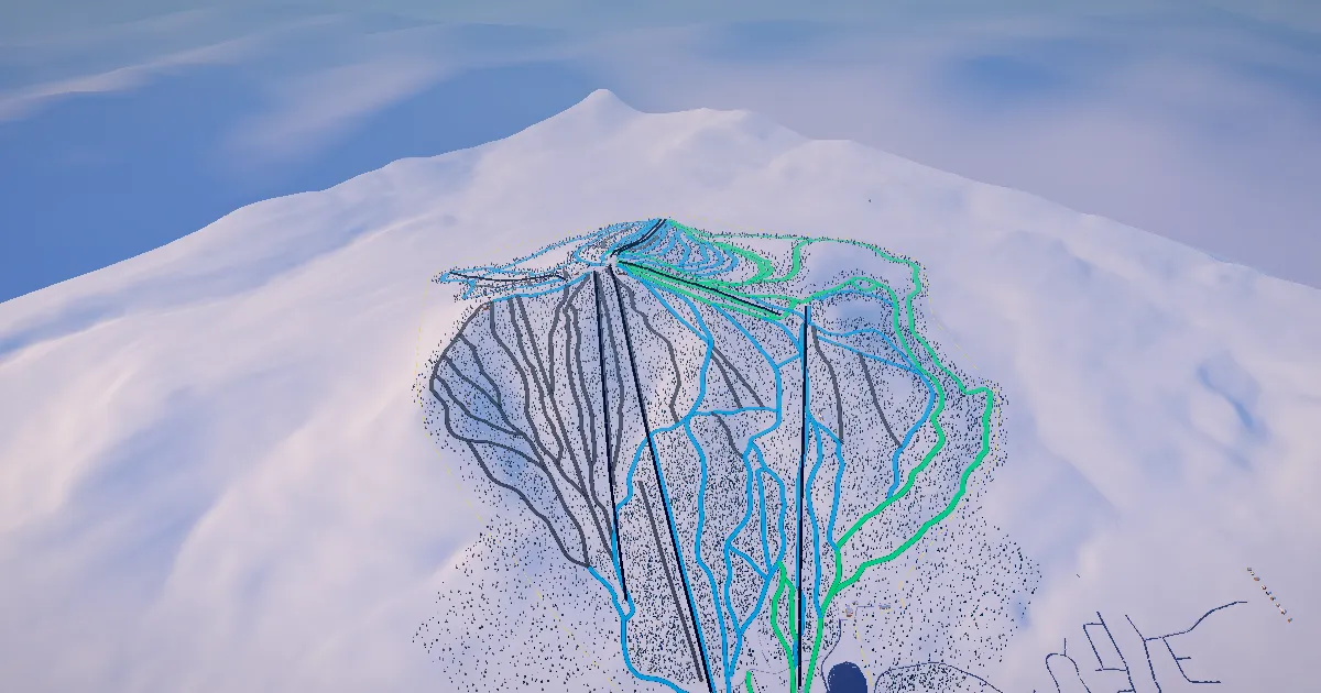 Mont Sainte-Anne in 3D, drawn from its measured ground with its surveyed runs and lifts