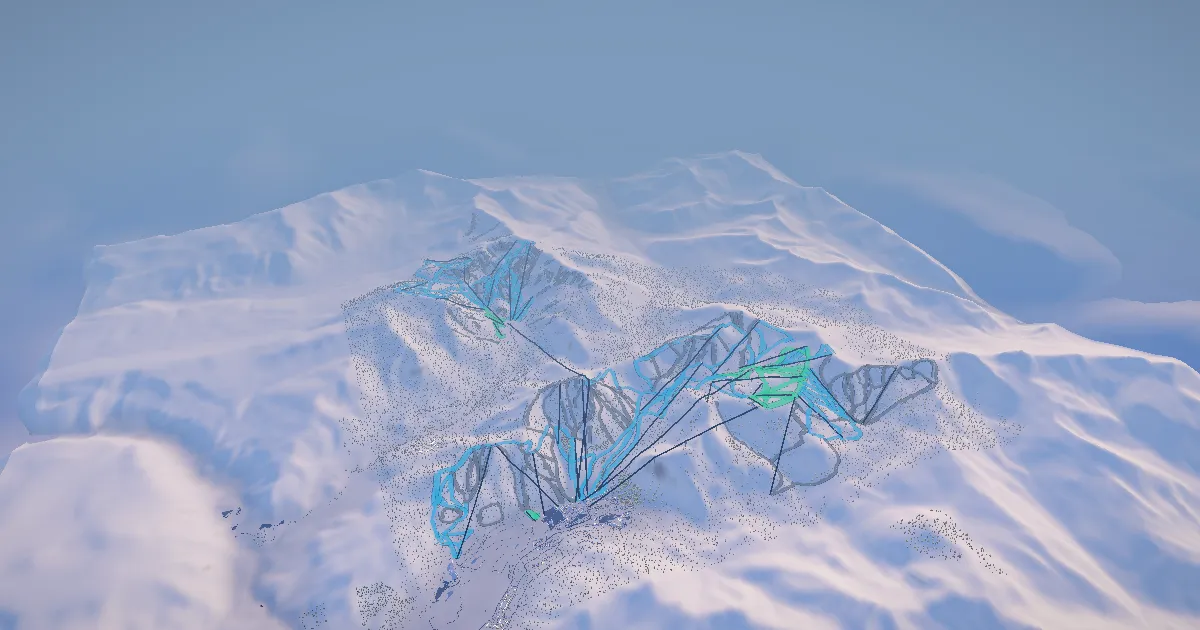 Palisades Tahoe in 3D, drawn from its measured ground with its surveyed runs and lifts