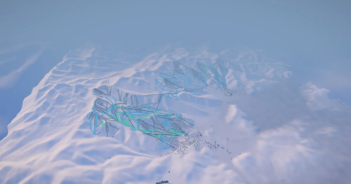 Park City in 3D, drawn from its measured ground with its surveyed runs and lifts