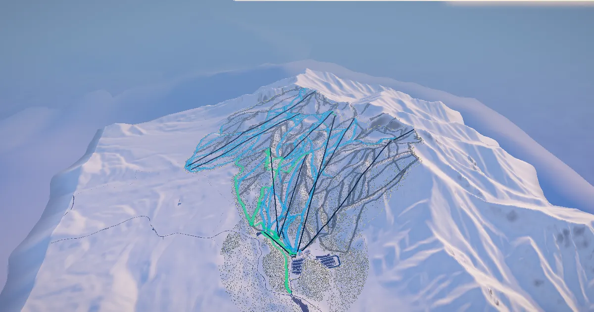 Snowbasin in 3D, drawn from its measured ground with its surveyed runs and lifts