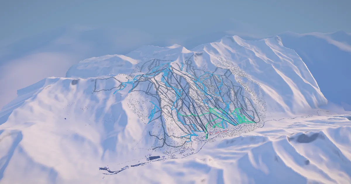 Snowbird in 3D, drawn from its measured ground with its surveyed runs and lifts