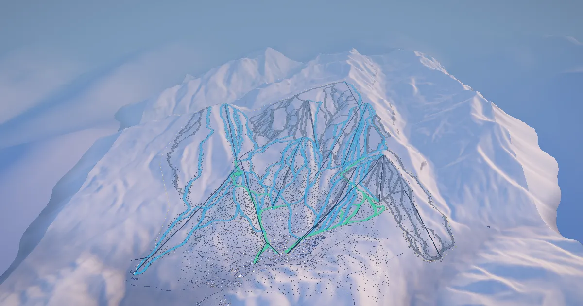 Snowmass in 3D, drawn from its measured ground with its surveyed runs and lifts
