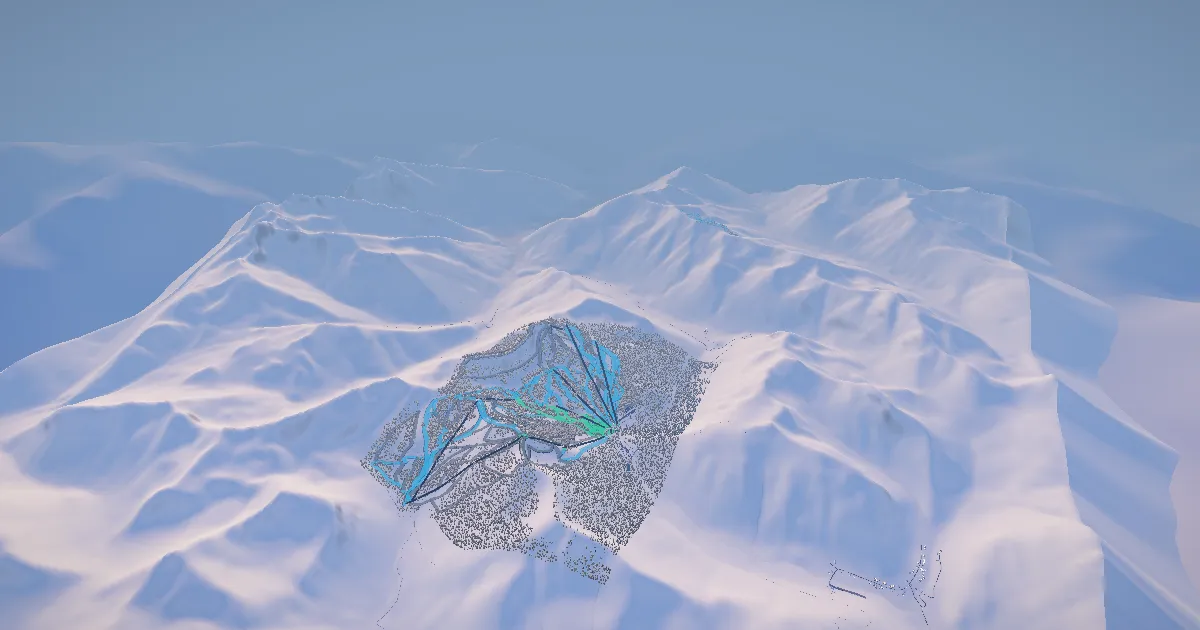 Stevens Pass in 3D, drawn from its measured ground with its surveyed runs and lifts