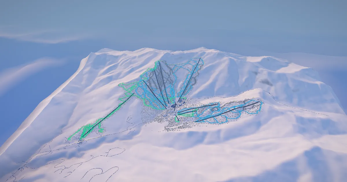 Stowe in 3D, drawn from its measured ground with its surveyed runs and lifts
