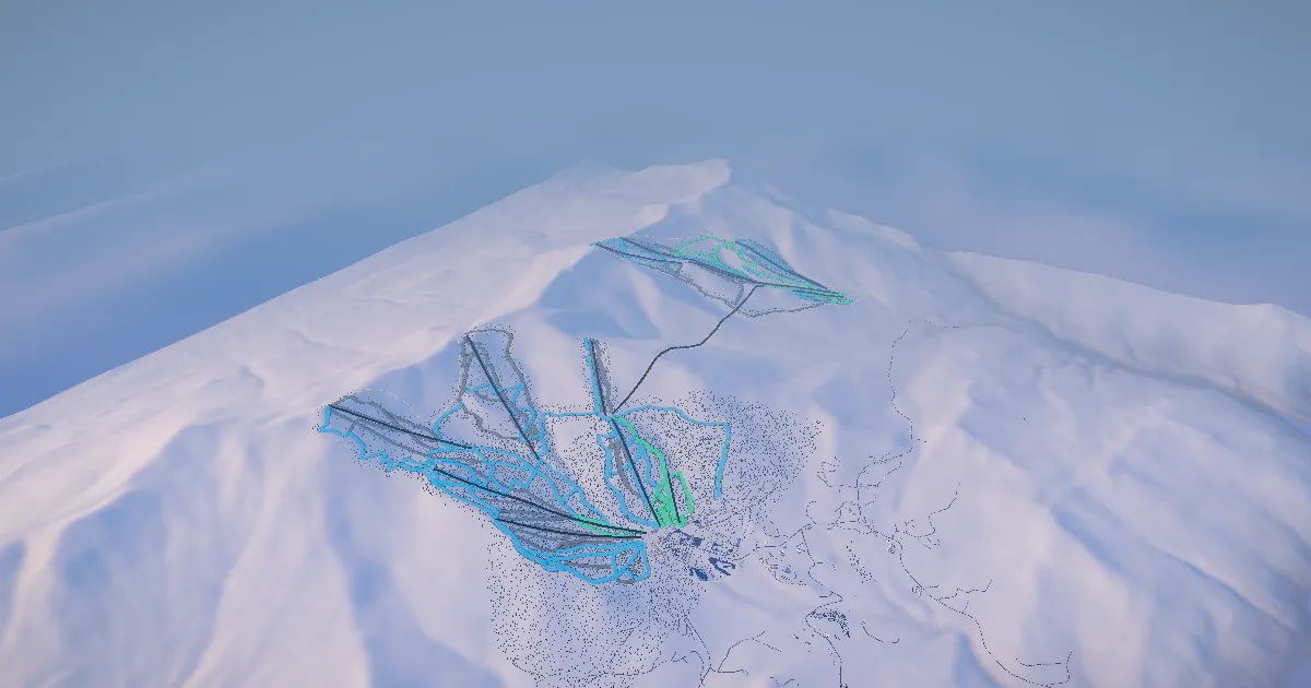 Sugarbush in 3D, drawn from its measured ground with its surveyed runs and lifts