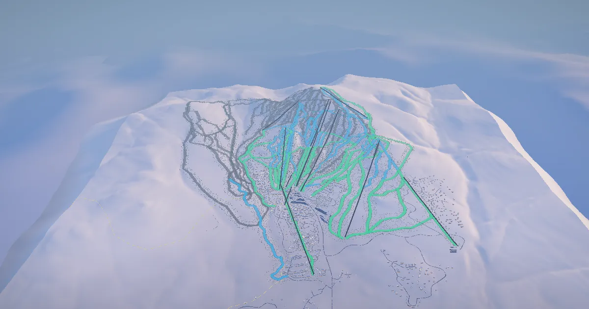 Sugarloaf in 3D, drawn from its measured ground with its surveyed runs and lifts