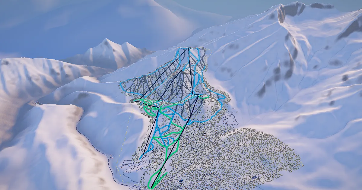 Sundance in 3D, drawn from its measured ground with its surveyed runs and lifts