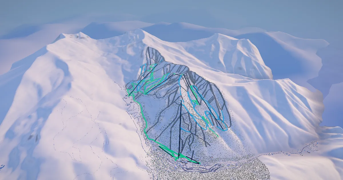 Taos Ski Valley in 3D, drawn from its measured ground with its surveyed runs and lifts