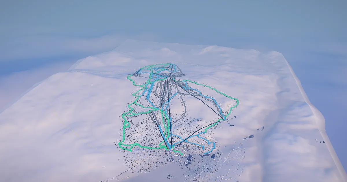 Tremblant in 3D, drawn from its measured ground with its surveyed runs and lifts