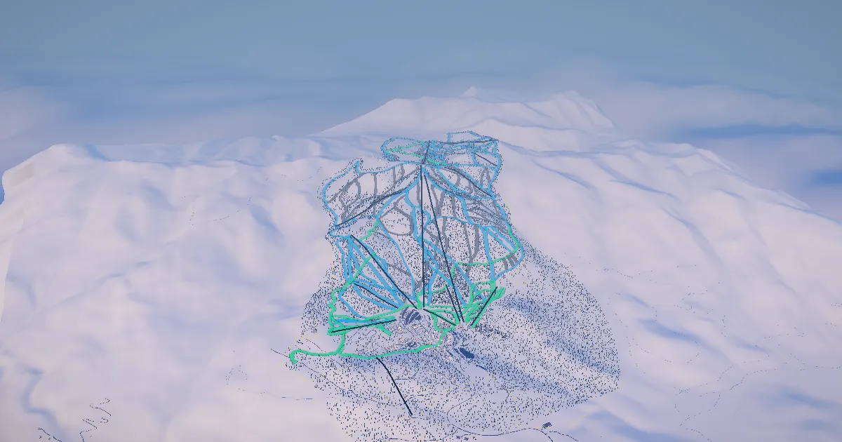 Whitefish Mountain in 3D, drawn from its measured ground with its surveyed runs and lifts