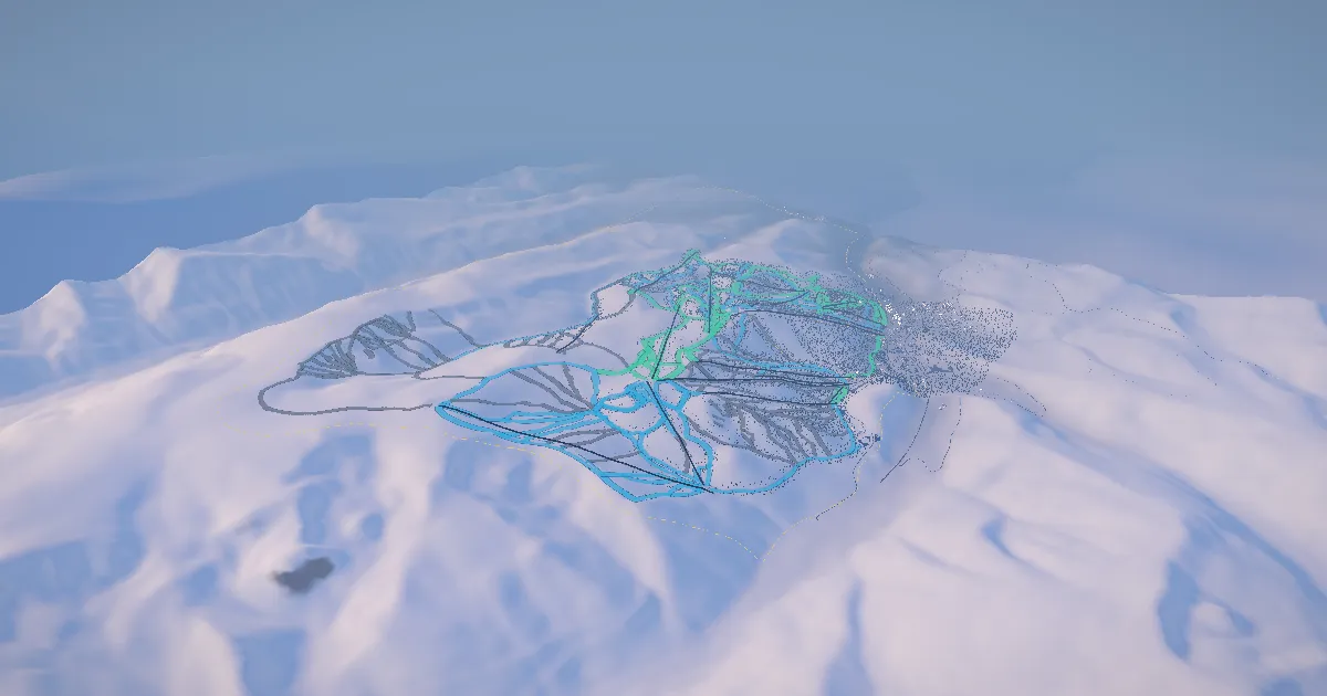 Winter Park in 3D, drawn from its measured ground with its surveyed runs and lifts