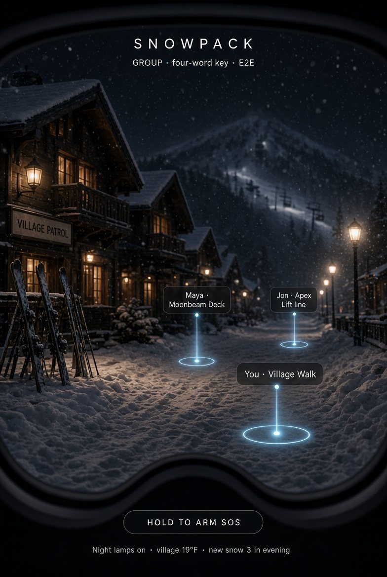 Friends' beacons in a village at night, with their names and places